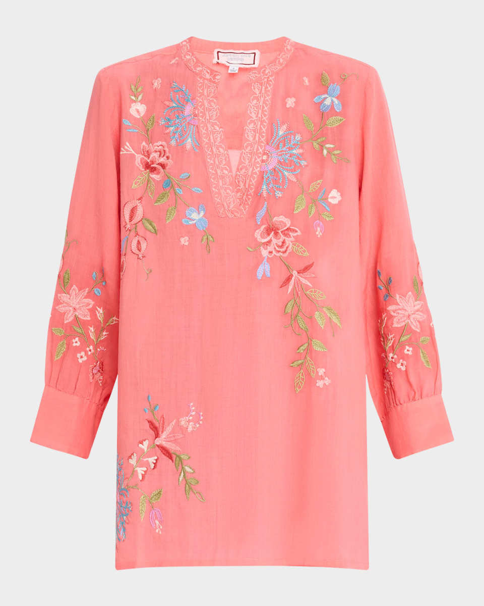 Voyager Floral-Embroidered Henley Tunic